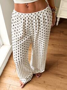 SHEIN EZwear Apricot Polka Dot Women Straight Leg Pants - Apricot - View 2