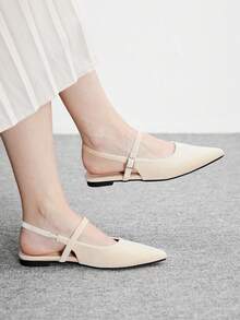 CUCCOO BIZCHIC Women's Beige Suede Minimalist Basic Commuter Pointed Toe Shoes Spring Shoes - Beige - View 2
