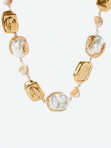 Opalesca 1pc Elegant & Versatile Natural Mother Of Pearl & Baroque Pearl Necklace, Fashion European & American Style - Multicolor - View 4