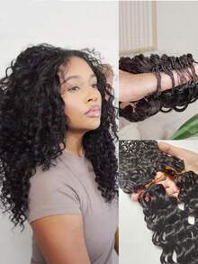 Deep Wave Crochet Human Hair Extension Lightweight Knotless Boho Braids Feather Crochet Hair In 100% Remy Human Hair Pre Separated Invisible Knot With String Micro Pre Looped Crochet Human Hair Deep Wave Extensions - Natural Black - View 10