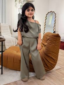 DAZY Girls' Summer New Luxury Niche High-End Spaghetti Strap Jumpsuit - Green - View 3