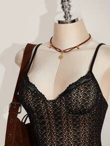 SHEIN ICON Women's Lace Fitted Sexy Spaghetti Strap Mini Dress - Black - View 5