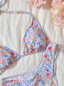 Swim Mod Women's Random Print Halter High Cut Bikini Set, Spring/Summer - Multicolor - View 6