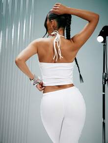 Denimoi Sexy Lace Up Halter Top Concert GNO Clubwear Sexy Top - White - View 5