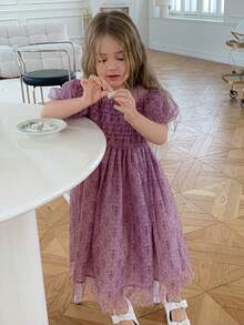 DAZY Girls Toddler Floral Petal Sleeve Cute Casual Dress, Fall - Pink and Purple - View 5