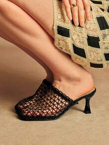 Rosivie Women's Fashionable Hollow-Out High Heel Sandals, Summer - Black - View 2