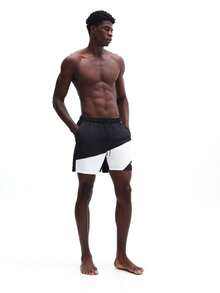 SUMWON Drawstring Color Block Beach Swim Shorts Side Pockets Summer Vacation Swimwear - Multicolor - View 3