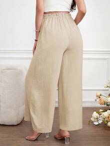SHEIN 孕妇纯色可调节腰围休闲百搭阔腿裤，适合日常穿着 - 杏色 - 查看 2