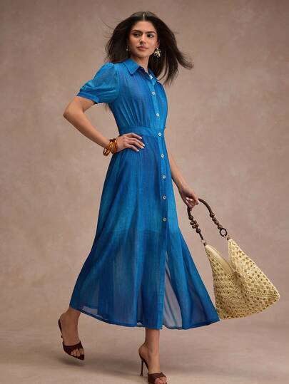 CLARA VERO Short Sleeve Collared Denim Shirt Dress, Slim Fit, Ideal For Urban Outings, Casual Office, Or Day Events, Made Of Comfortable Non-Elastic 100% Polyester Fabric