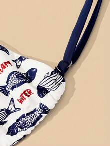 Travachic Bộ bikini gồm áo khoác ngoài và váy in hình cá, họa tiết cá, đính cườm nhiều màu ngẫu nhiên, thích hợp cho kỳ nghỉ biển. - Màu xanh lam - Xem 7