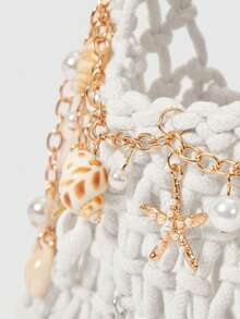 ROMWE Fairycore 1个白色海洋编织沙滩包，度假风，女士DIY配饰，包含1个包和1套配饰，适合春夏穿着，适合海滩、度假、假日、夏季、海边、沙滩派对（配饰需要自行组装） - 多色B - 查看 5