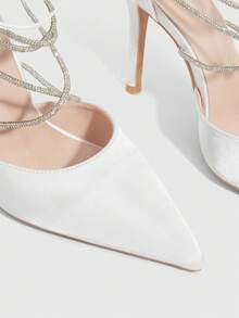 CUCCOO SZL Giày sandal cao gót mũi nhọn, khóa kim loại, quai ngang mắt cá chân, kiểu dáng gợi cảm, thích hợp cho các bữa tiệc và hộp đêm. - trắng - Xem 5