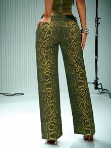 Denimoi 蛇纹直筒牛仔裤 时尚辣妹穿搭 GNO演唱会穿搭 - 綠色 - 查看 4