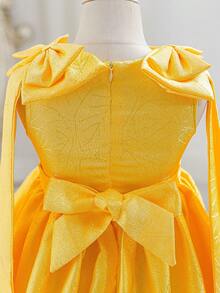 Glamorique Kids Đầm cưới hoa cho bé gái, đầm công chúa thanh lịch thắt eo với nơ, phù hợp cho mọi mùa. - Màu vàng - Xem 6