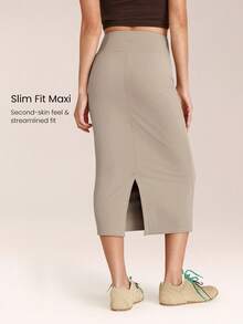 GLOWMODE Metro Moves 吸湿速干 UPF 50+ 塑形收腹长裙，日常休闲街头风 - 卡其色 - 查看 4