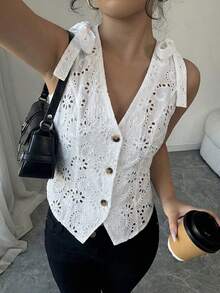 Elenzga Women's Spring/Summer Elegant Embroidered Fitted A-Line Jacket, Suitable For Commuting, Dating And Casual Occasions - White - View 5