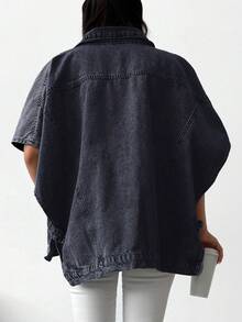 SHEIN Cottnline Women's Bat Short Sleeve Denim Jacket - Dark Grey - View 2