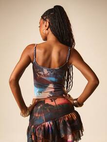 MISSGUIDED Women's Tropical Print Cami Top Summer Beach Palm Tree Sunset Scenic Sleeveless Tank Vacation Resort Wear - Multicolor - View 2