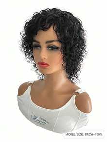 8 Inch Pixie Cut Wig Human Hair Short Bob Wigs For Women Natural Color Water Wave Human Hair Wig None Lace Front Wig With Full Machine Made Wig - Natural Black - View 2