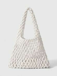 ROMWE Fairycore 1个白色海洋编织沙滩包，度假风，女士DIY配饰，包含1个包和1套配饰，适合春夏穿着，适合海滩、度假、假日、夏季、海边、沙滩派对（配饰需要自行组装） - 多色B - 查看 6