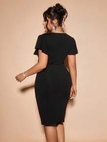 Cravure 大码女士V领褶皱腰身优雅鸡尾酒会礼服 - 黑色 - 查看 2