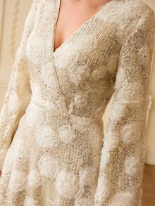 ZEYLAH Women's New Arrival Heavy Beaded Embroidered Fabric Luxury Professional Elegant Long Dress - Apricot - View 2