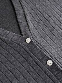 SHEIN Women Cotton Rib Knit With Cıntrasy Colourlace Detail Button Front Detail Long Sleeve Long Comfort Homewear Lounge Robe - Grey - View 6