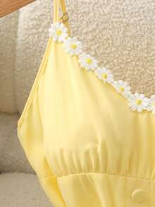 GlowEve Women's Summer New 3D Floral Yellow Strap Vacation Dress - Light Yellow - View 5
