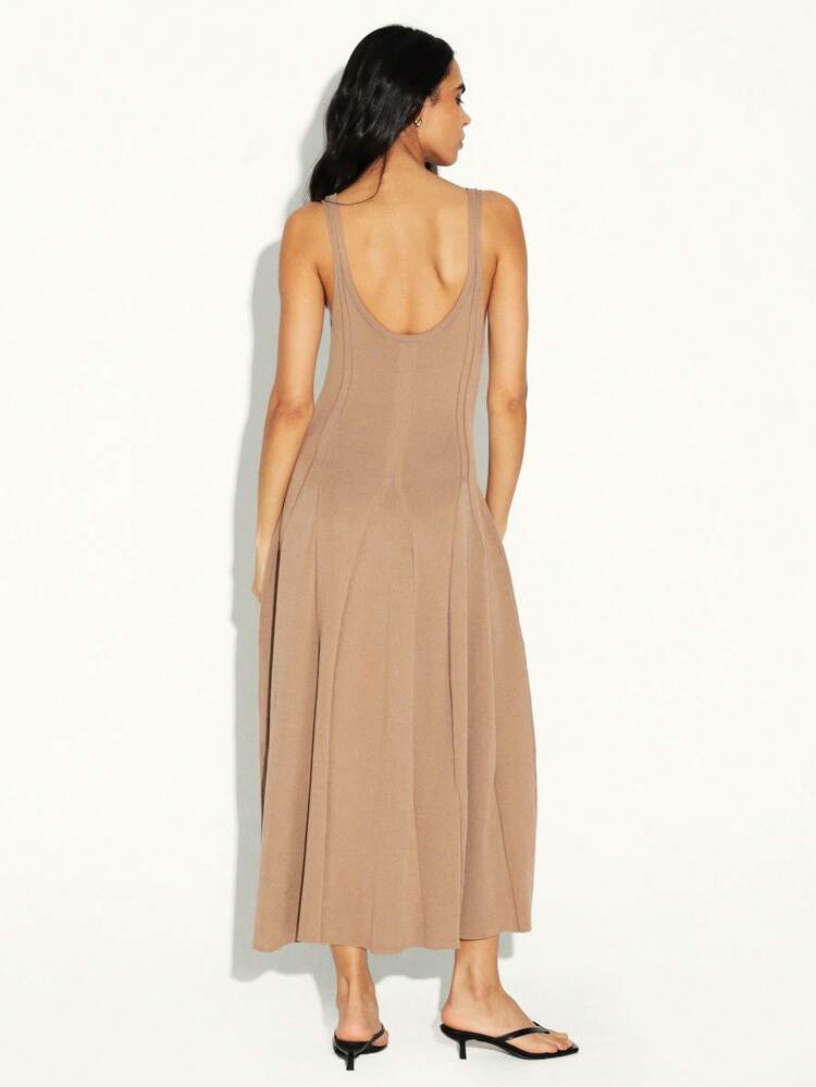 KSTM Women's Knit Ribbed V-Neck Sleeveless Maxi Dress With Godet Pleats And Tank Style Silhouette For Casual And Elegant Occasions