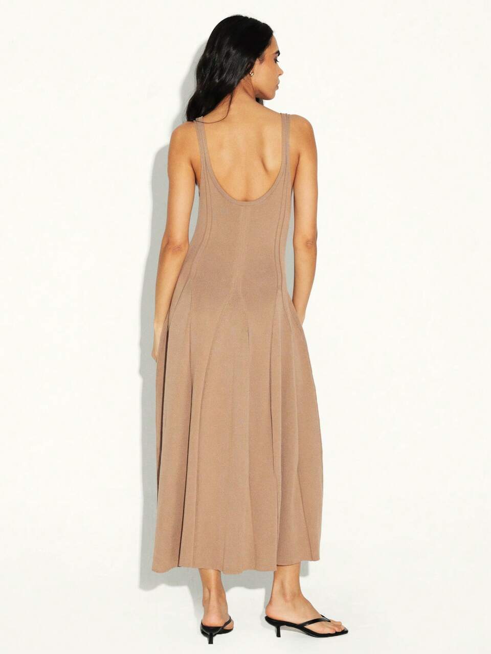KSTM Women's Knit Ribbed V-Neck Sleeveless Maxi Dress With Godet Pleats And Tank Style Silhouette For Casual And Elegant Occasions