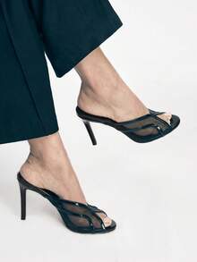 Mnmlis Sandalias de tacón alto con cierre deslizante para uso diario de moda para mujer - Negro - Ver 9