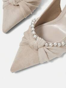 CUCCOO HITCHD 女士简约尖头仿珍珠装饰休闲高跟鞋，适合圣诞节穿着 - 淺杏色 - 查看 10