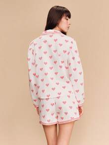 lacRébo Bộ đồ ngủ gồm áo và quần short in hình trái tim màu đỏ, kiểu dáng dễ thương, cổ điển, lãng mạn, phong cách Pháp, Paris, thích hợp cho ngày Valentine. Bộ đồ ngủ cho nữ, áo ngủ cho nữ, đồ mặc nhà cho nữ, bộ đồ ngủ cho nữ, đồ mặc nhà cho nữ. - Nhiều màu - Xem 2