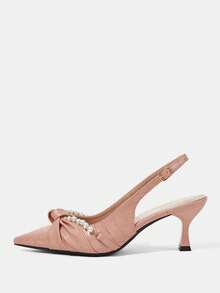 CUCCOO HITCHD 女士简约尖头仿珍珠装饰休闲高跟鞋，适合圣诞节穿着 - 珊瑚橙 - 查看 9