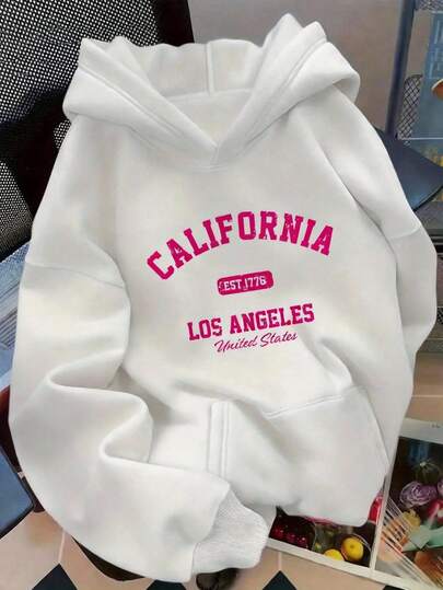 Sudadera Con Capucha de Mujer, Casual, Comoda, Calientita, Estampado Retro de California, Los Angeles, Hoodie Hecho en México
