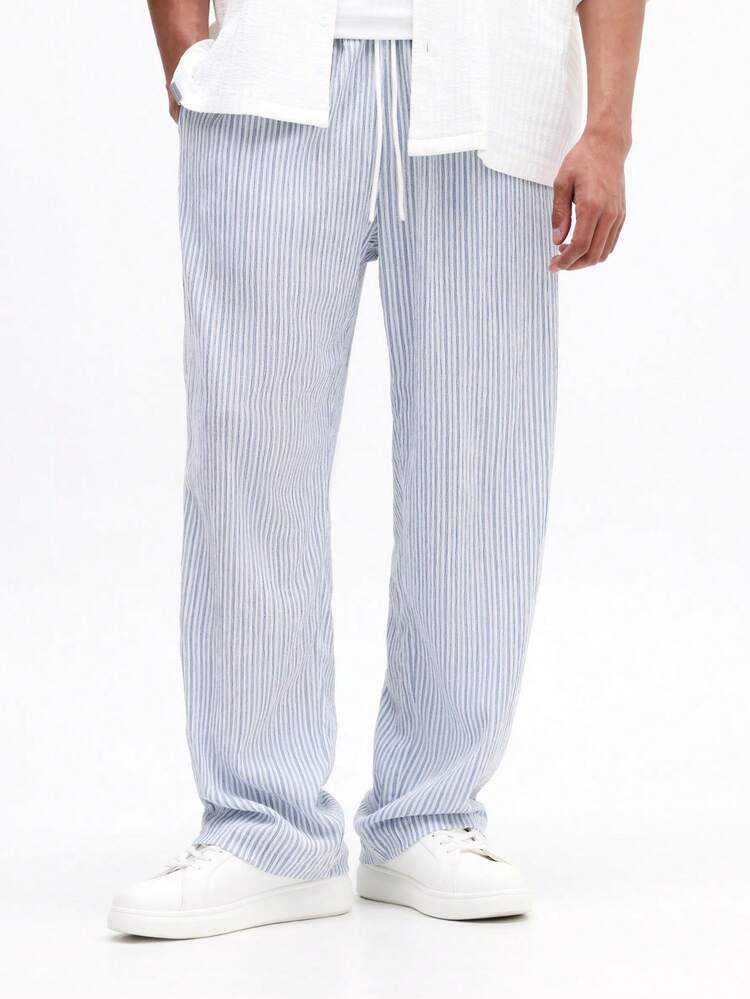 SUMWON Striped Pull-On Casual Pants With Elastic Waist