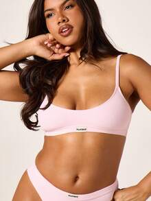 Missguided x Playboy Ribbed Scoop Bralette Thong Panty Set Light Pink Intimates Lingerie - Pink - View 4
