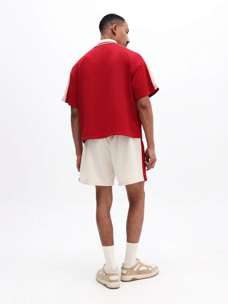 SUMWON Ensemble coordonné polo surdimensionné pour hommes avec texte brodé "New York" et short à taille élastique assorti