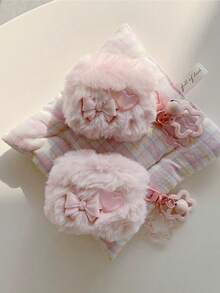 1pc Plush Bow Heart Earphone Case Compatible With Apple 1/2/3/4, Pro 3 With Star Pendant, Shockproof Earphone Cover (Earphones Not Included), Autumn/Winter - Pink - View 1