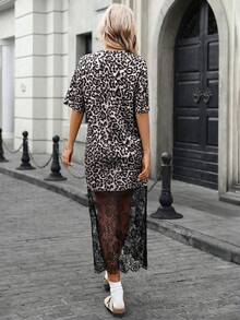 SHEIN LUNE 女士休闲豹纹蕾丝中长连衣裙 - 彩色 - 查看 2