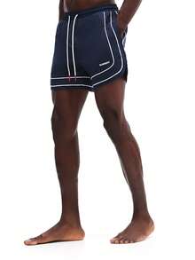 SUMWON Quần bơi nam màu xanh hải quân, gấu quần cong, viền trắng tương phản, thích hợp cho mùa hè đi biển, cạp chun. - Màu xanh hải quân - Xem 4