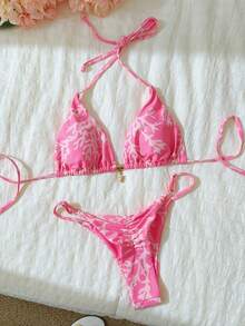 Swim Mod Bộ bikini gợi cảm cổ yếm in họa tiết ngẫu nhiên dành cho nữ, trang phục đi biển mùa hè. - Nhiều màu - Xem 2