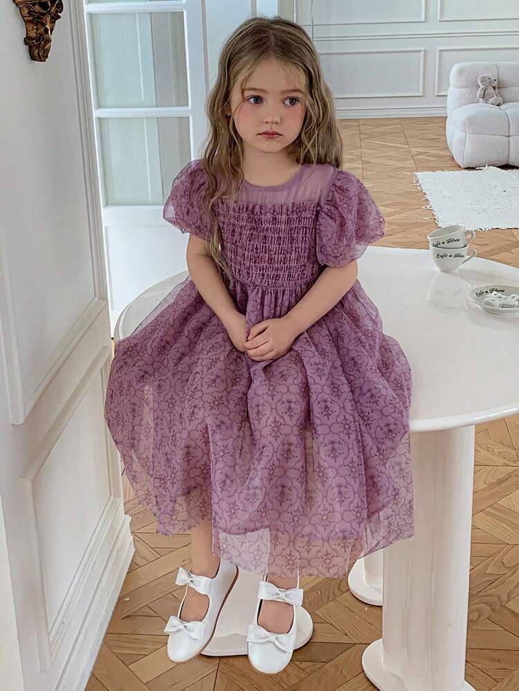 Girls Toddler Floral Petal Sleeve Cute Casual Dress, Fall