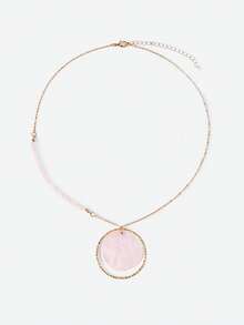 Opalesca 1 Stück sexy rosa Kristall Creolen Anhänger Halskette (natürlicher Steinmuster Zufallsmuster), Outfits, Altes Geld, Perlen, Hochzeit/Braut Accessoires, Fairycore/Fairy, Perle, Blume, Herbst/Winter, für Mutter/Frauen/Mädchen, elegant, Premium - Pink - Übersicht 1