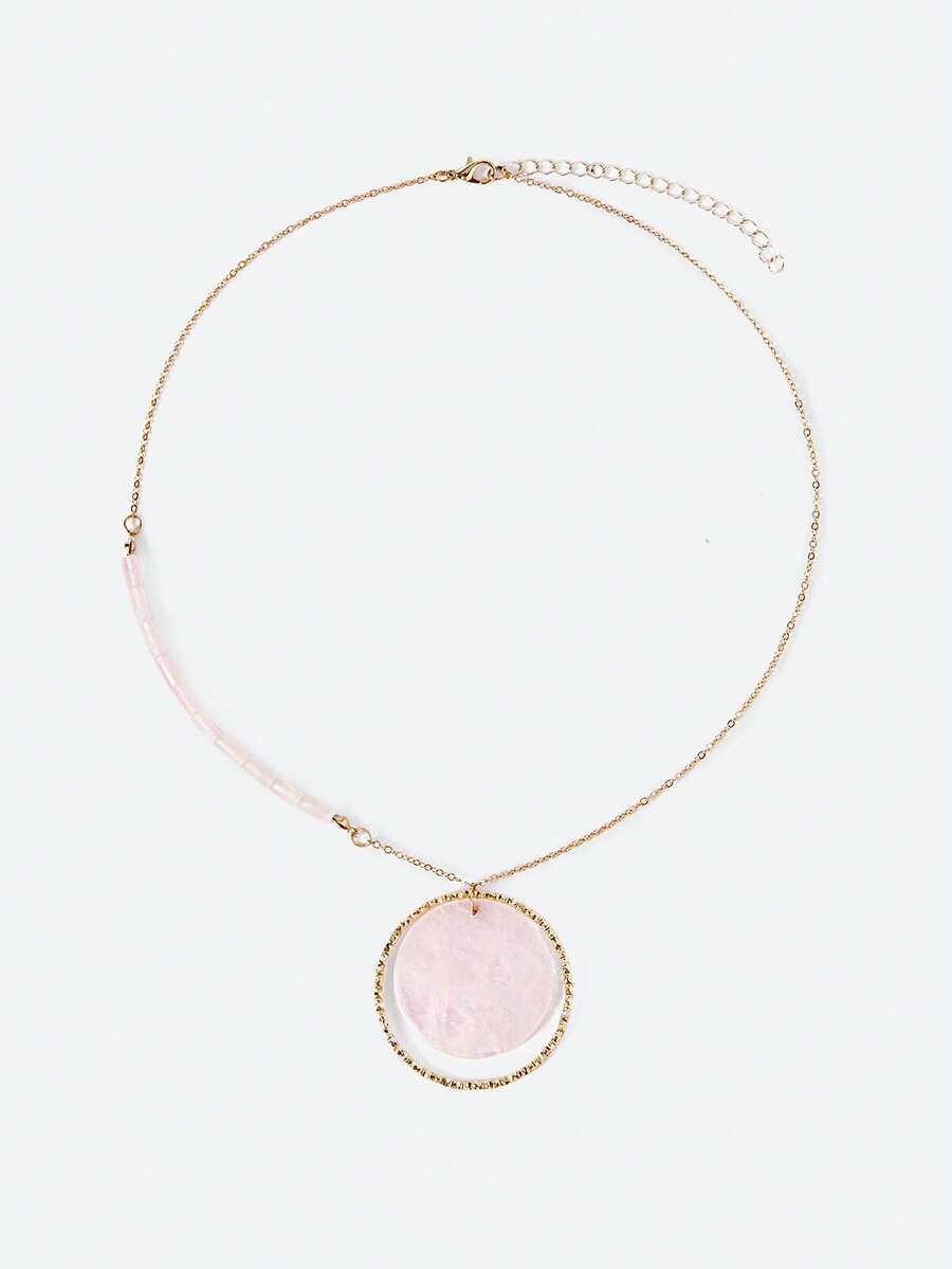 Opalesca 1 Stück sexy rosa Kristall Creolen Anhänger Halskette (natürlicher Steinmuster Zufallsmuster), Outfits, Altes Geld, Perlen, Hochzeit/Braut Accessoires, Fairycore/Fairy, Perle, Blume, Herbst/Winter, für Mutter/Frauen/Mädchen, elegant, Premium - Pink - Übersicht 1