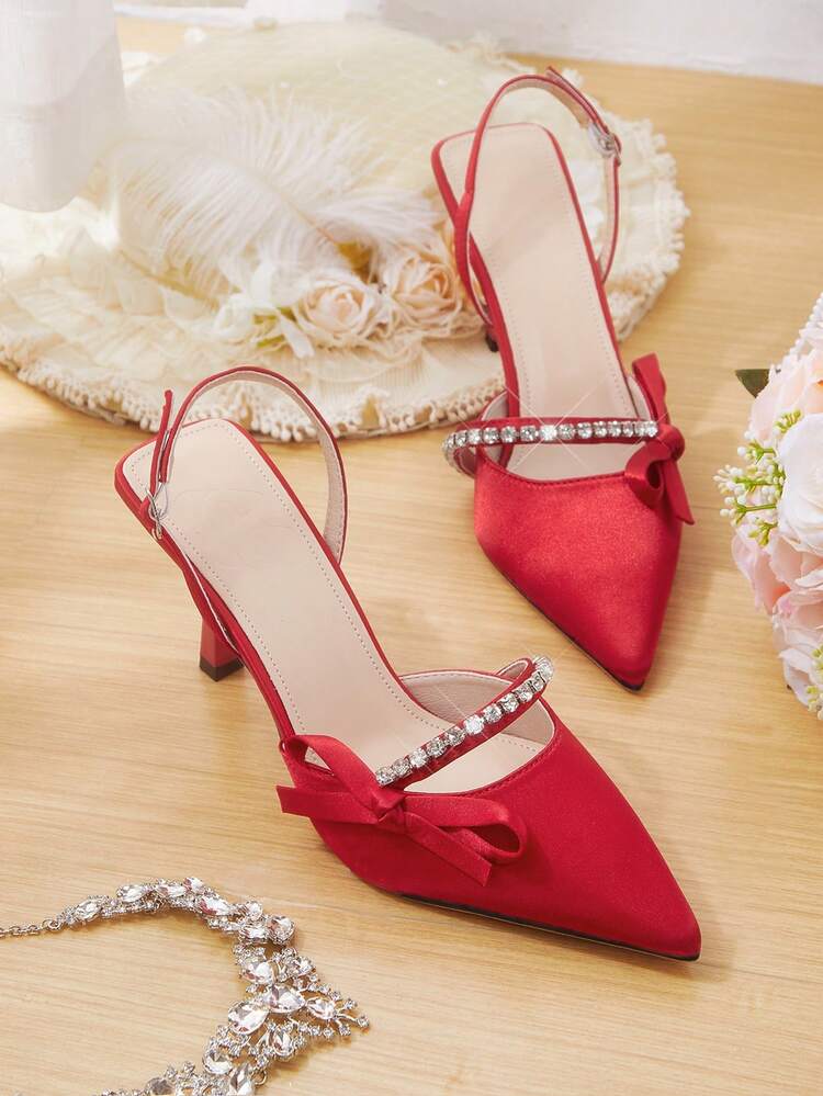 CUCCOO HITCHD Women Shoes Spring Summer New Three-Dimensional Cute Big Bow Design Pointed Toe Wine Glass Heel Middle Heel Romantic Elegance Elegant Simple Black Satin High Heel Single Slingback Dating Afternoon Tea Party Valentine's Day Elegant Wear Banquet Dating Evening Dress Sweet And Sexy Slingback Wedding Shoes Half Slippers Macaron White Beige Blue Royal Blue Pink Brown Green Burgundy Gray Rose Red Purple Yellow Orange Apricot Gold Silvery Diamonds Big Size Rhinestone Flower Lace Wedding Shoes Spring Shoes Bride Shoes