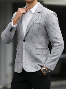 Manfinity Mode Men's Business Commute Plaid Suit Jacket - Grey - View 1