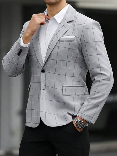 Manfinity Mode Men's Business Commute Plaid Suit Jacket