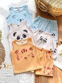 SHEIN Vintaside Kids 6件套男婴夏季套装，包含黑色、白色和条纹三种颜色：背心和短裤，舒适休闲，适合日常穿着。 - 彩色 - 查看 8