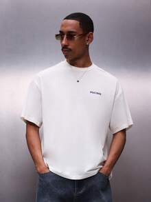 PLAYBOY X SUMWON Áo thun nam tay ngắn cổ tròn màu trắng dáng rộng, chất liệu cotton, in họa tiết phía sau, phong cách đường phố, thường ngày, thích hợp cho mùa hè và mùa xuân. - trắng - Xem 2